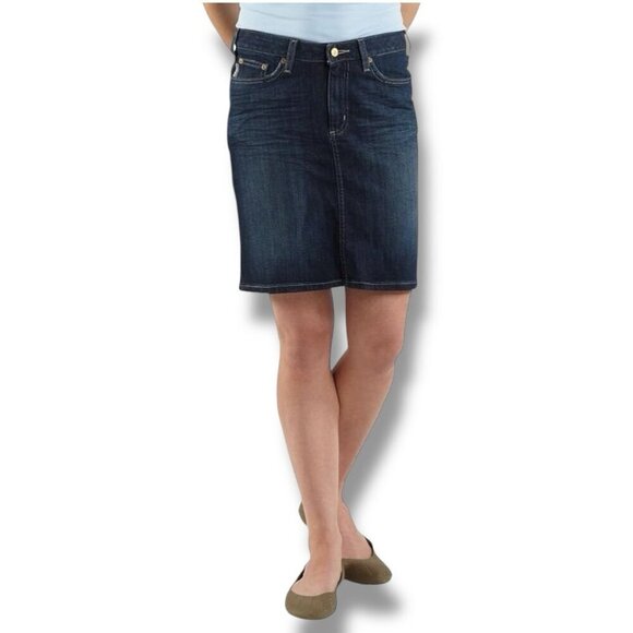 Carhartt Womens Denim Skirt Sz 10 Blue Jean Stretch Original Fit Whiskered Short - Picture 1 of 7
